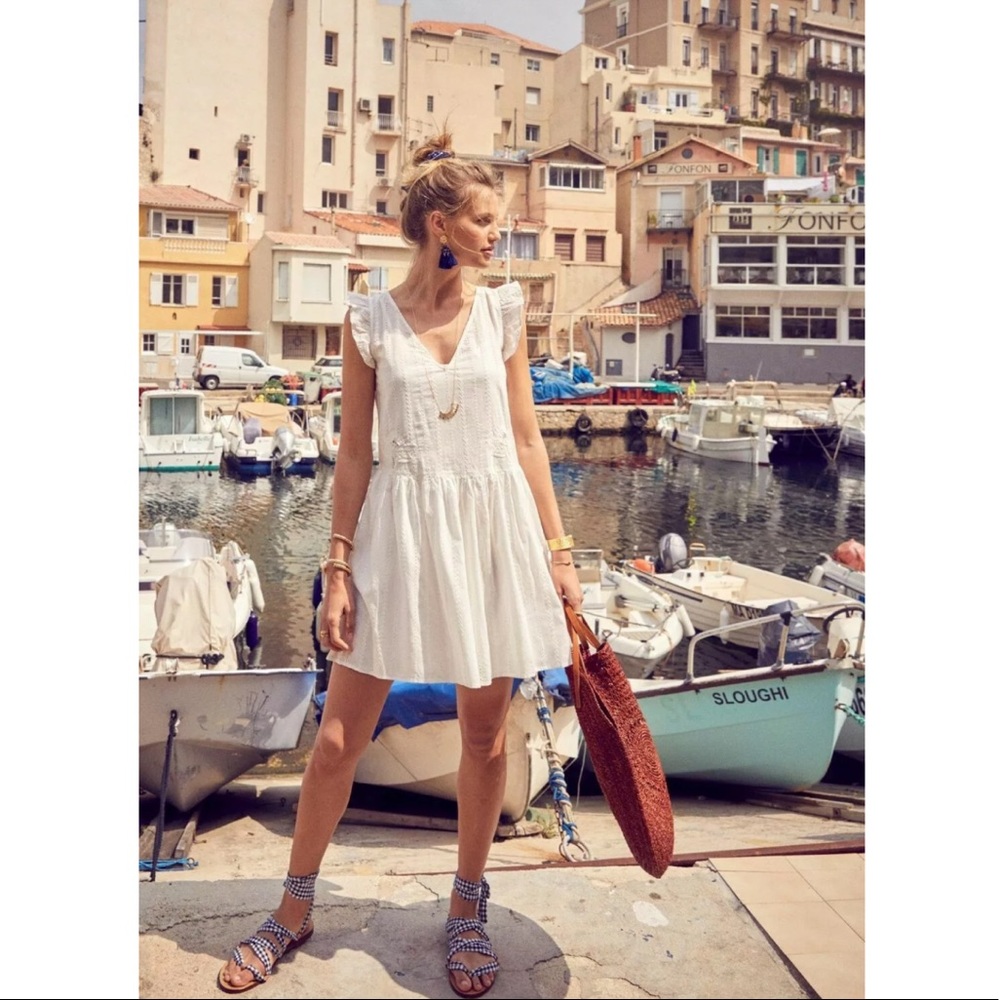 Sézane Emilia White Eyelet Dress SZ 38